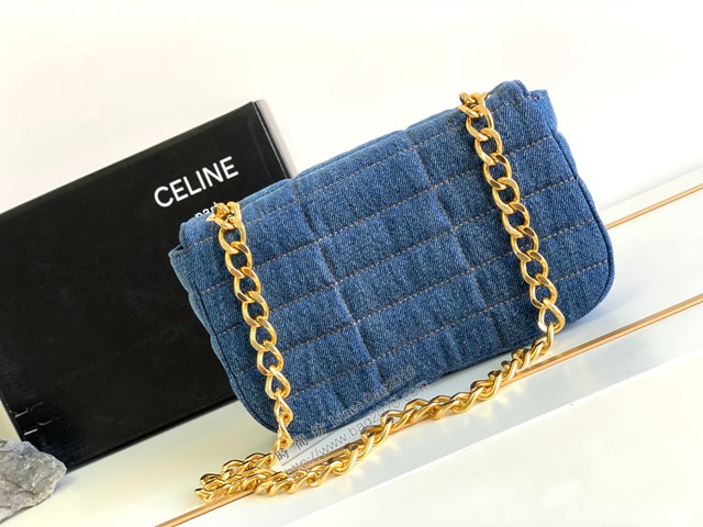 Celine專櫃2022新款絎縫牛仔布革鏈條肩背包 賽琳牛仔布絎縫斜挎女包 sldj2379